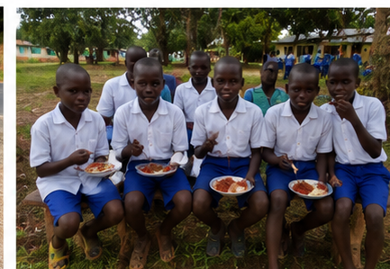 Children sharing a meal outdoors at Klatan